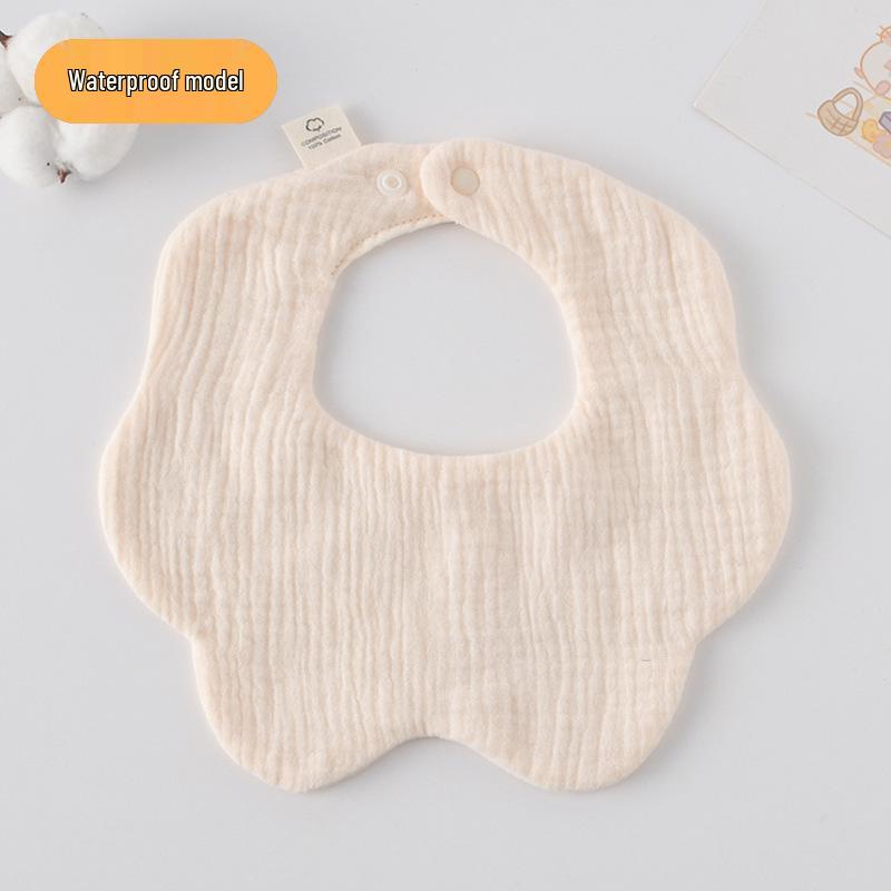 Korean-Style Solid Color Gauze Baby Petal Bib, Soft 7-Layer Waterproof, All Cotton, Class A