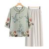 Stylish Summer Set for Women: Chinese-Inspired Short-Sleeve Top and Pants for Middle-Aged and Elderly Ladies