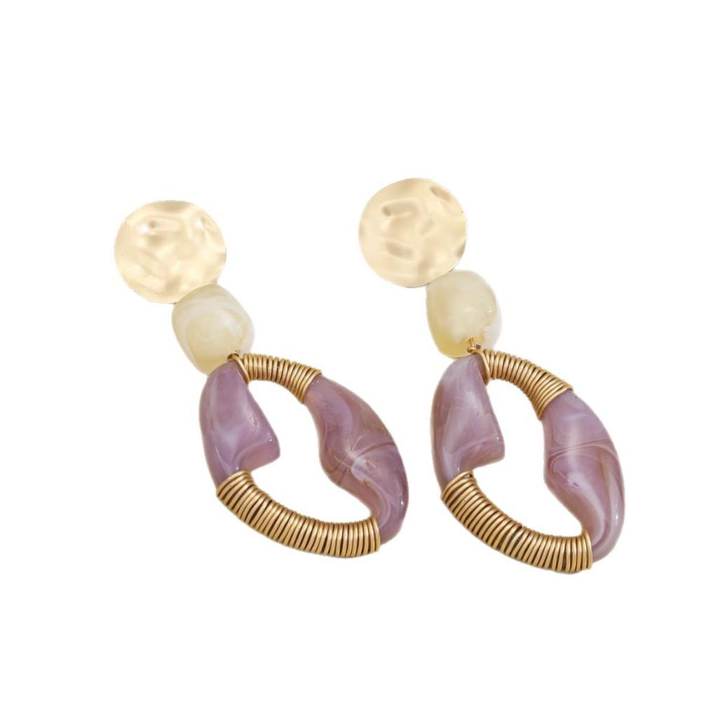 Maillard Retro Purple Oval Gold Wire Wrapped Luxury Earrings for Women