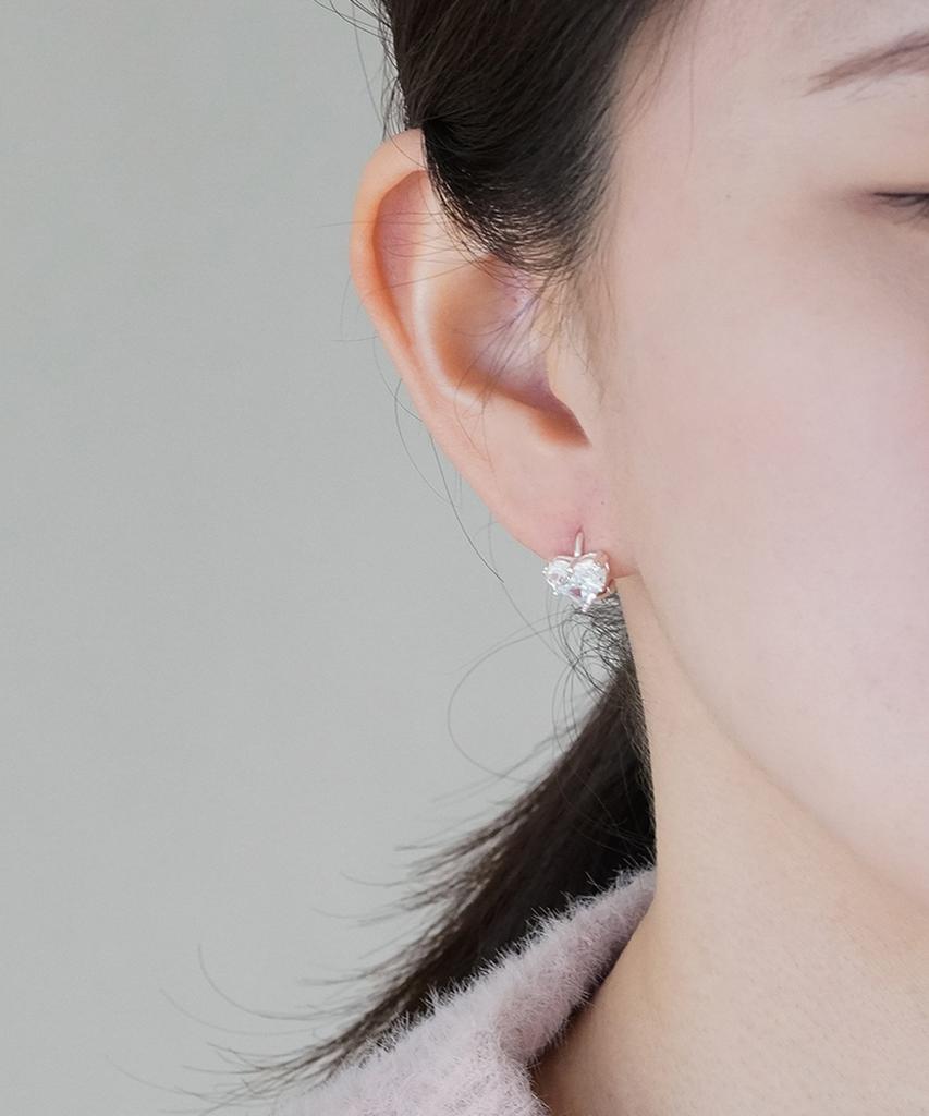 Alleun Silver 925 King Heart Cubic One-Touch Silver Ring Earrings
