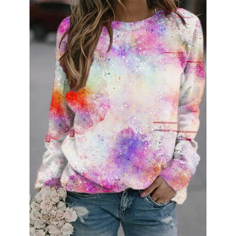 European And American Style 2024 New Round Neck Sweatshirt With Colorful Printed Contrasting Shoulder SleevesWA2