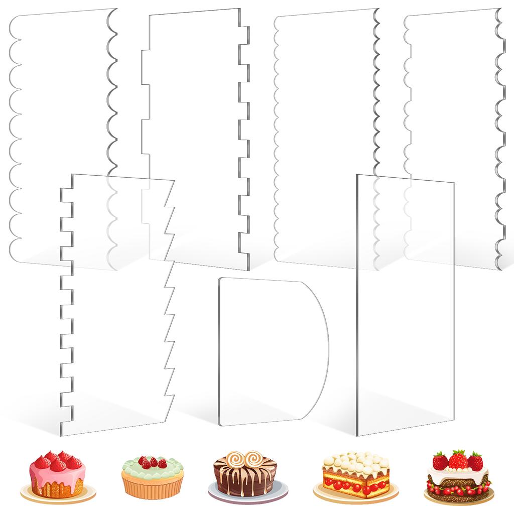 7 Pieces Clear Acrylic Cake Scraper Smoother Icing Scraper Cake Icing Comb Stripe Contour Comb Cake Cutter For Decorating