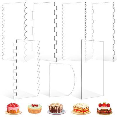 7 Stück Klare Acryl Kuchenschaber Glätter Zuckerguss Schaber Kuchen Zuckerguss Kamm Streifen Kontur Kamm Kuchenschneider Zum Dekorieren
