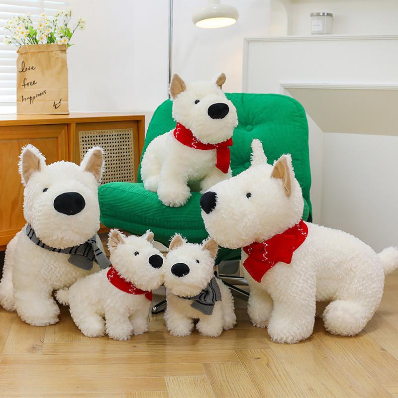 Doll Cartoon Dog Plush Animal Wearing Scarf High Elasticity Pp Cotton Filling