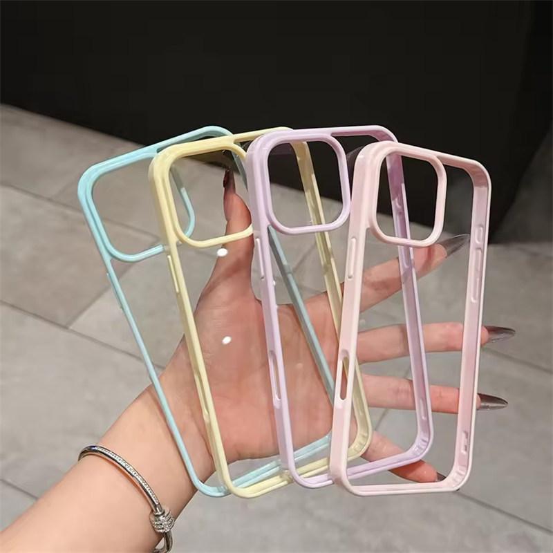 Luxury Candy Color Transparent Phone Case For iPhone17 11 12 13 14 15 16E 17Air Pro Max Plus Clear Acrylic Bumper Back Cases Cover