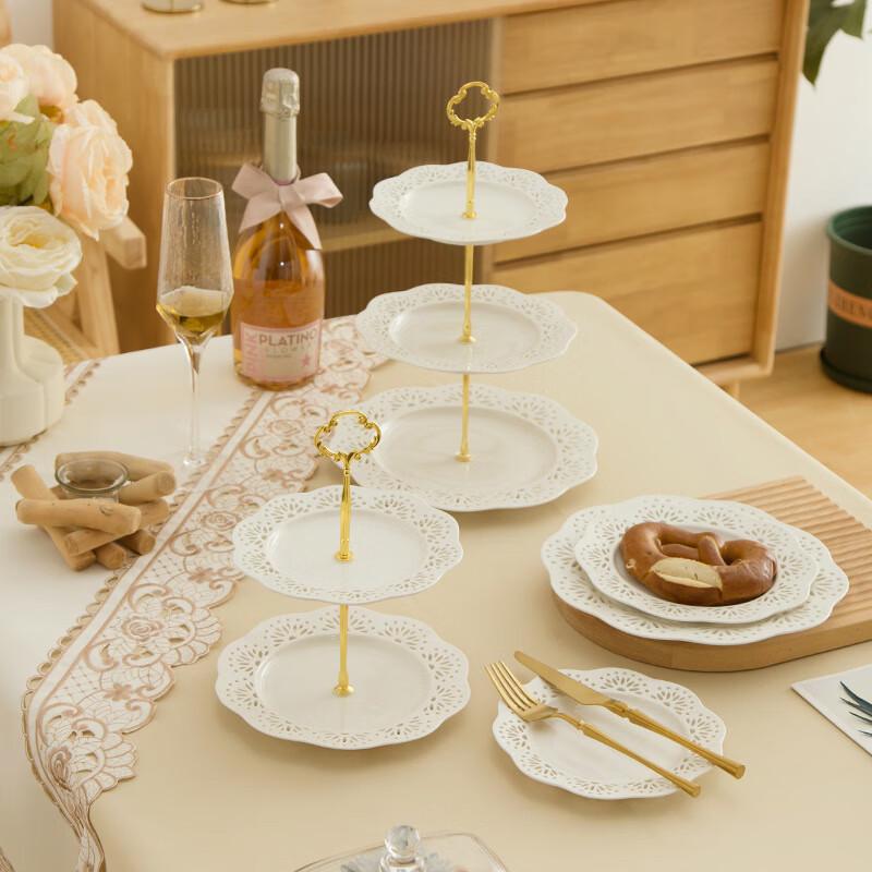 European Ceramic 2-Tier Dessert & Fruit Plate Stand