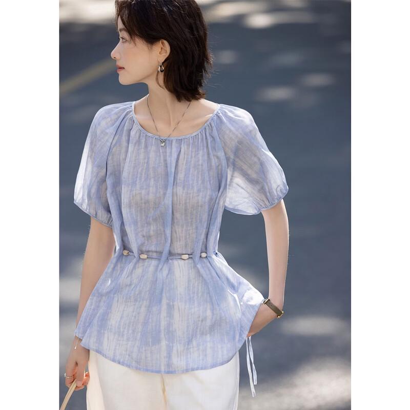 Women s Elegant Tie-Dye Print Round Neck Short Sleeve Shirt XL