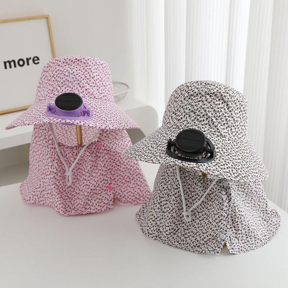 Anti-UV Solar Fan Cap Breathable Cooling Fan Hat Women Sun Hat Fisherman Hat  Tea Picking