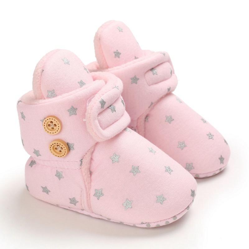 Cute Star Print Prewalkers Booties Winter Soft Anti-slip Warm Newborn Infant Crib Shoes Moccasins