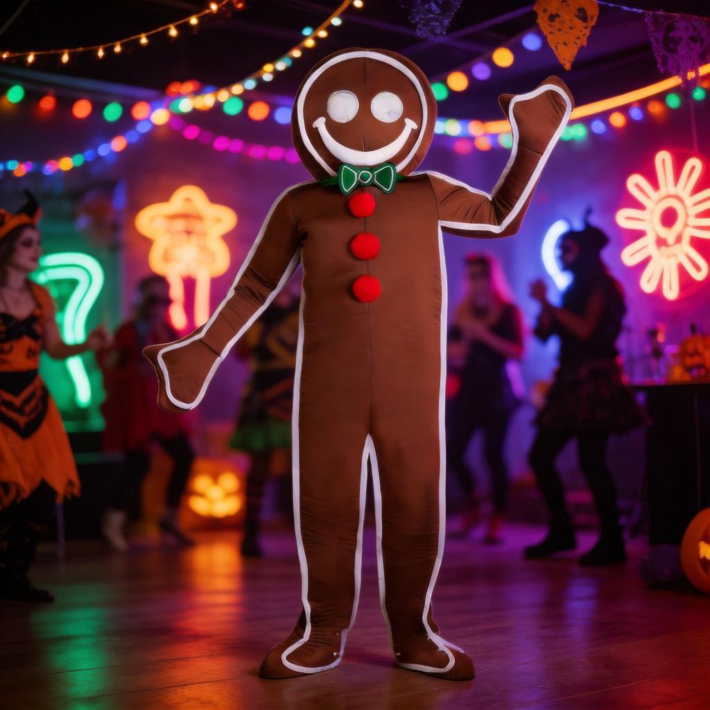 Gingerbread Man Costume With Polyester Fabric For Christmas Cosplay And Halloween Parties