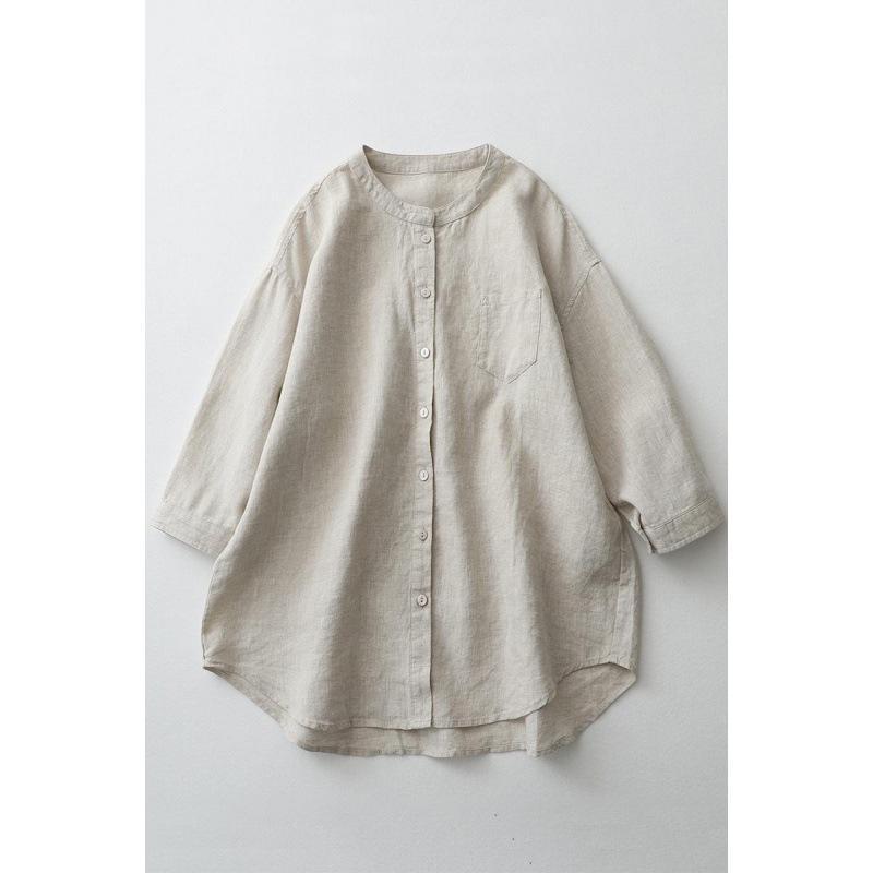Lněná košile stojáček tříčtvrteční rukáv bílá košile volná nadměrná velikost košile s ochranou proti slunci bavlna len dámské oblečení