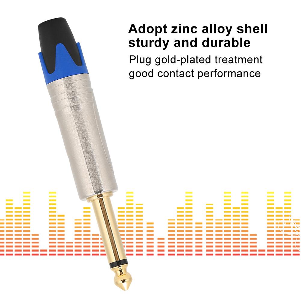 5pcs 6.35mm Single Track Microphone Audio Cable DIY Usage Welding Plug Connectorblue tail