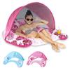 DINETTE Inflatable Swim Ring with Sunshade, Backrest, Drink Holder, U-shaped Sit-in Float for Adults (Pink)