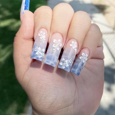 Yousheng 1 Set Fake Nails Set Detachable Square Head Long Beautiful Press On Fingernails with Jelly Glue Included Fake Nails