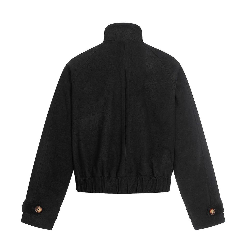 QIYOU 2026 Spring Retro Stand Collar Printed Casual Jacket with Metal Airplane Buckle
