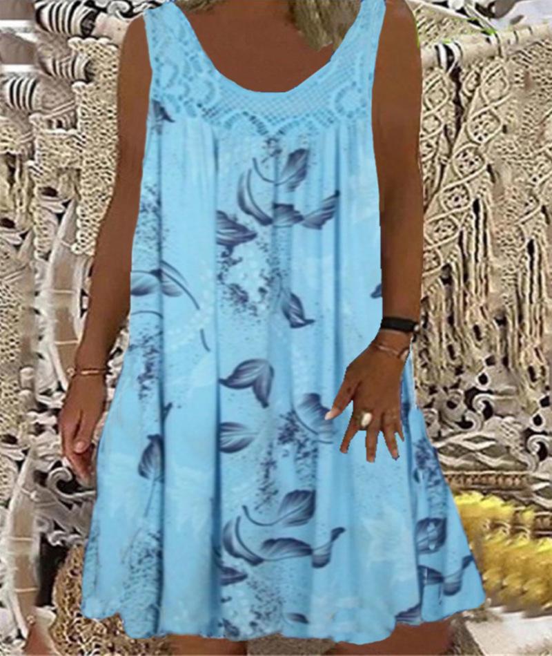 

2023 Европейское и американское кружевное платье-майка с открытыми плечами M светло-синий