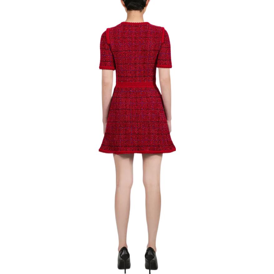 Self-Portrait FW22 Boucle Round Neck Short Sleeve Dress Women dresses Red AW22-153