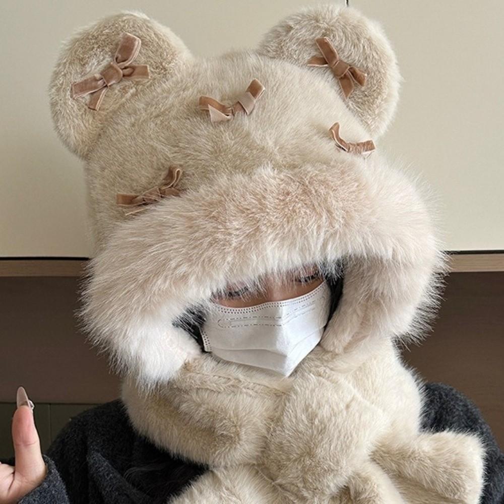 Thickened Bow Ear Protection Hat Ear Protection Beanies Cap Casual Women Hooded Hat Female/Girls