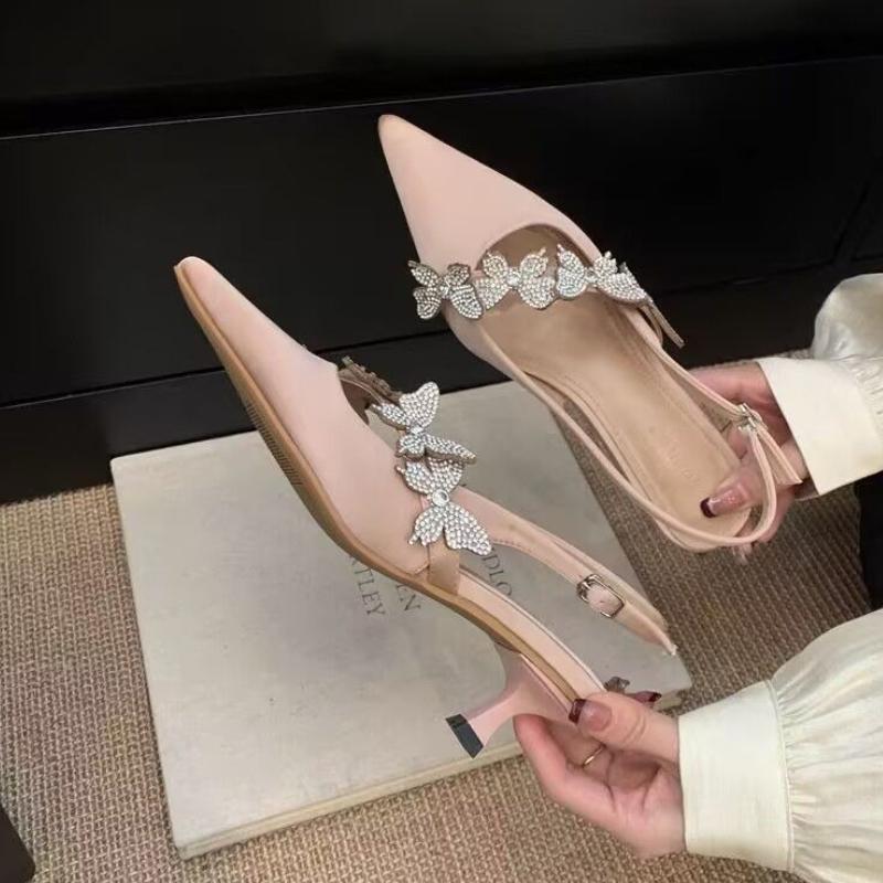 Crystal Butterfly Women Heeled Sandals Sexy Pointed Toe High Heels Shoes Designer 2025 Summer New Slipper Luxury Pumps Sandalias