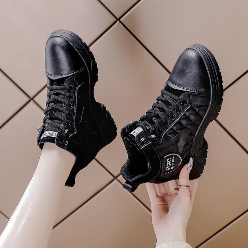 Inner Heightening Women's Shoes Autumn and Winter New Casual Shoes Elastic Band Wedge Heel Travel Shoes Short Martin Boots Women