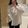 White Long Sleeves Women Solid Loose Student Lady Shirts Blouse Black Lapel Oversized Shirt Tops