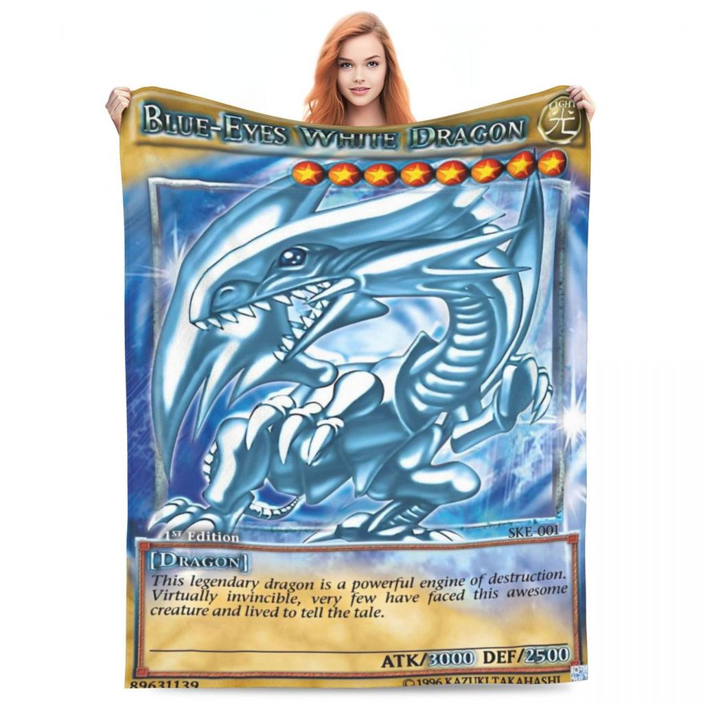 Anime Yu Gi Oh Card Blankets Blue Eyes White Dragon Cartoon Plush Novelty Soft Throw Blankets for Home Restaurant Spring Autumn