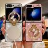 Magnetic Kickstand Cute Bling Glitter Marble Floral Elegant Phone Case for Samsung Galaxy Z Flip 7 6 5 4 Flip6 Flip5 Flip4 Cover