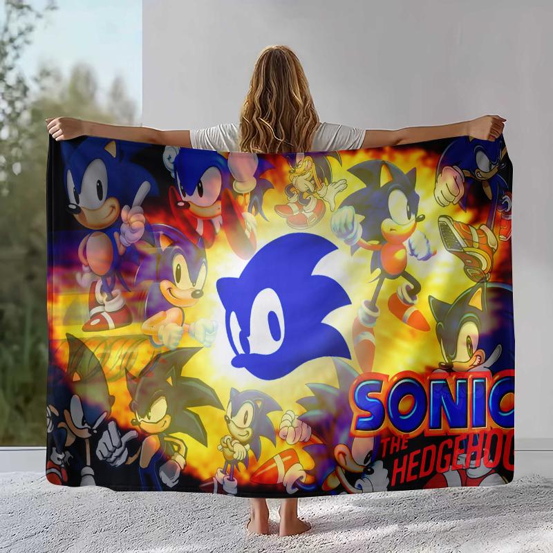 Retro S-Sonic Cartoon Game Flannel Blanket,Ultra Soft Warm Plush Throw for Home Bedroom Bed Sofa Cover Camping Picnic gift