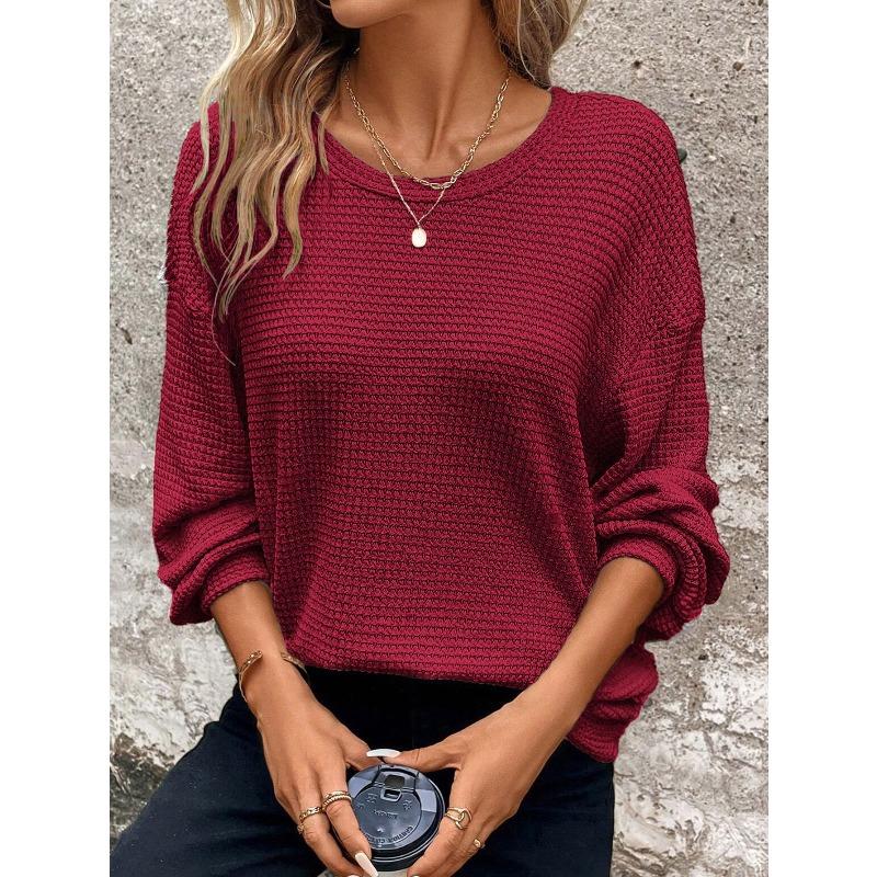 JPNTKY Women's Fashion Casual Solid Color Print Long Sleeve O-Neck Blouses & Shirts