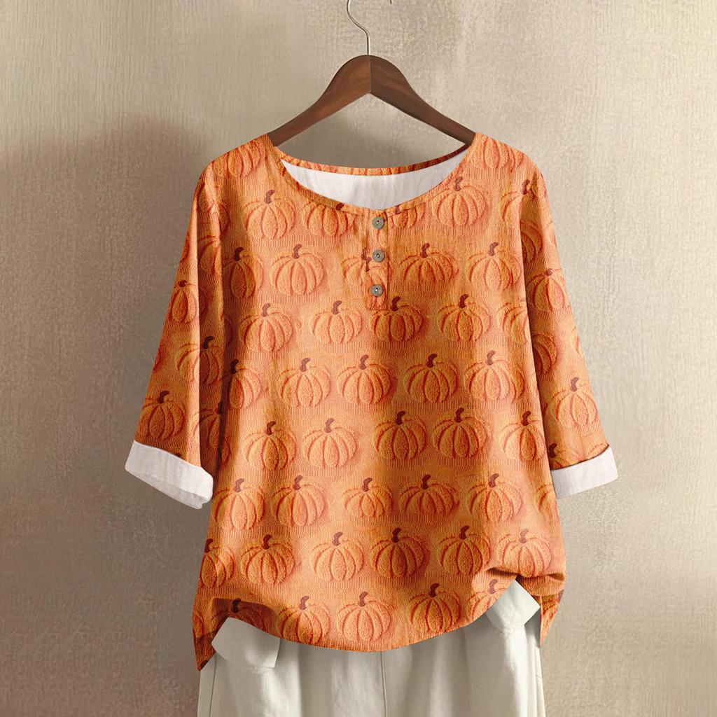 Women's Fashion Casual Long Sleeve Halloween Printed V-Neck Top