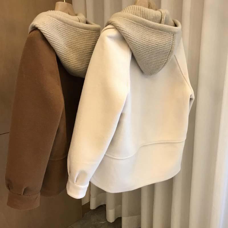 Woolen Coat Women Plus Size: 2024 A/W Knitted Hooded Two-Piece Design