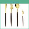 With Handle Dinnerware Wooden Set 4pcs Gold Flatware Cutlery Set Coffee Spoon Dinner Knife Fish Fork Silverware Tableware Set