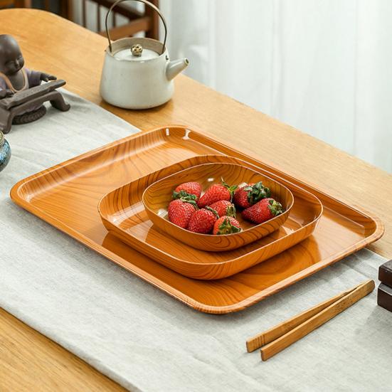 Bone Spitting Dish Imitation Wood Grain Serving Trays Japanese-Style Plastic Fruit Bowl Stackable Salad Tray Kitchen Organizer