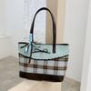 Bolso de Mano Patchwork Color Verde Menta Chocolate Coreano Bolso Tote de Lona a Cuadros para Mujer Lunares Lazo Dulce Encaje Bolso de Hombro de Capacidad