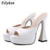 Fashion Eilyken Peep Toe Summer Platform Slippers Women Shoes Slides Fashion Square High Heels Gladiator Sandals Pumps