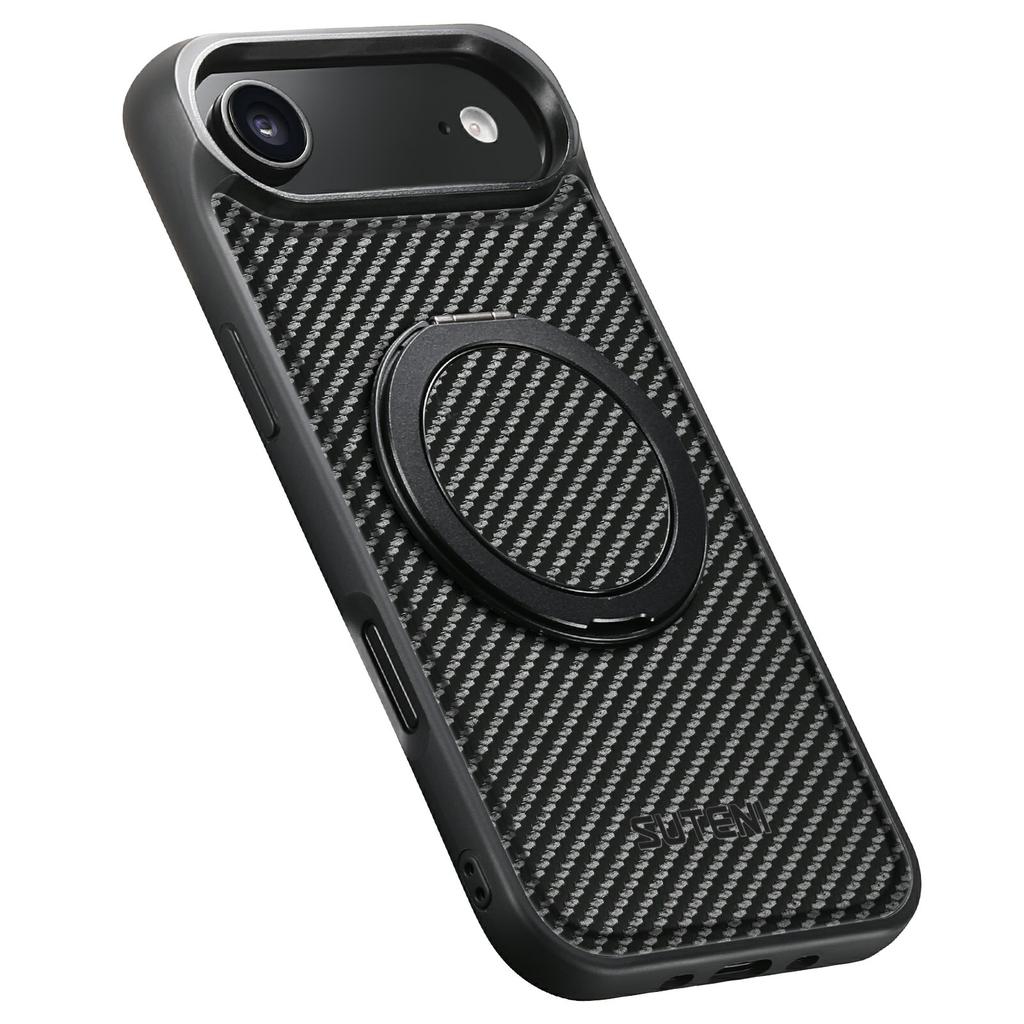 SUTENI G3 For iPhone Air Magnetic Case Rotating Kickstand Carbon Fiber Texture Leather Phone Back Cover