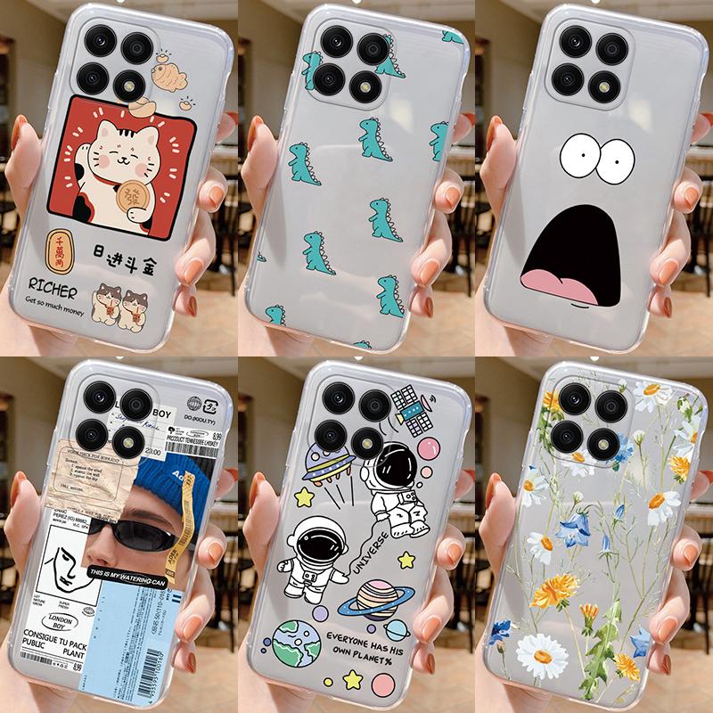 Genomskinligt Fodral För Honor X8a Stötsäkert Skydd Tecknad Söt Katt Mjuk Silikon Fundas För HonorX8a X 8A Genomskinlig 6.7'' Väskor Coque