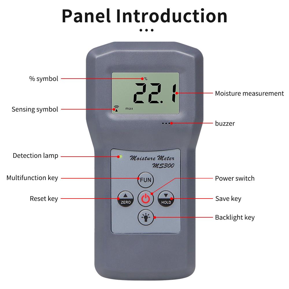 Induction Moisture Meter Digital Concrete Moisture Meter Concrete Wood Paper Bamboo Carton and Textile Hygrometer Detector