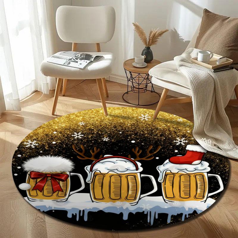 Serene Round Rainbow Multicolor Carpet, Non-Slip Floor Mat for Dining Room