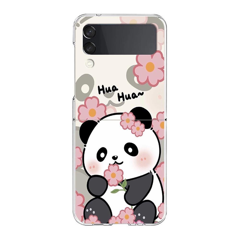 Phone Case For Samsung Galaxy Z Flip 3 4 5 Hard Folding Clear PC Bumper For Samsung Z Flip 6 Back Cover Cartoon panda
