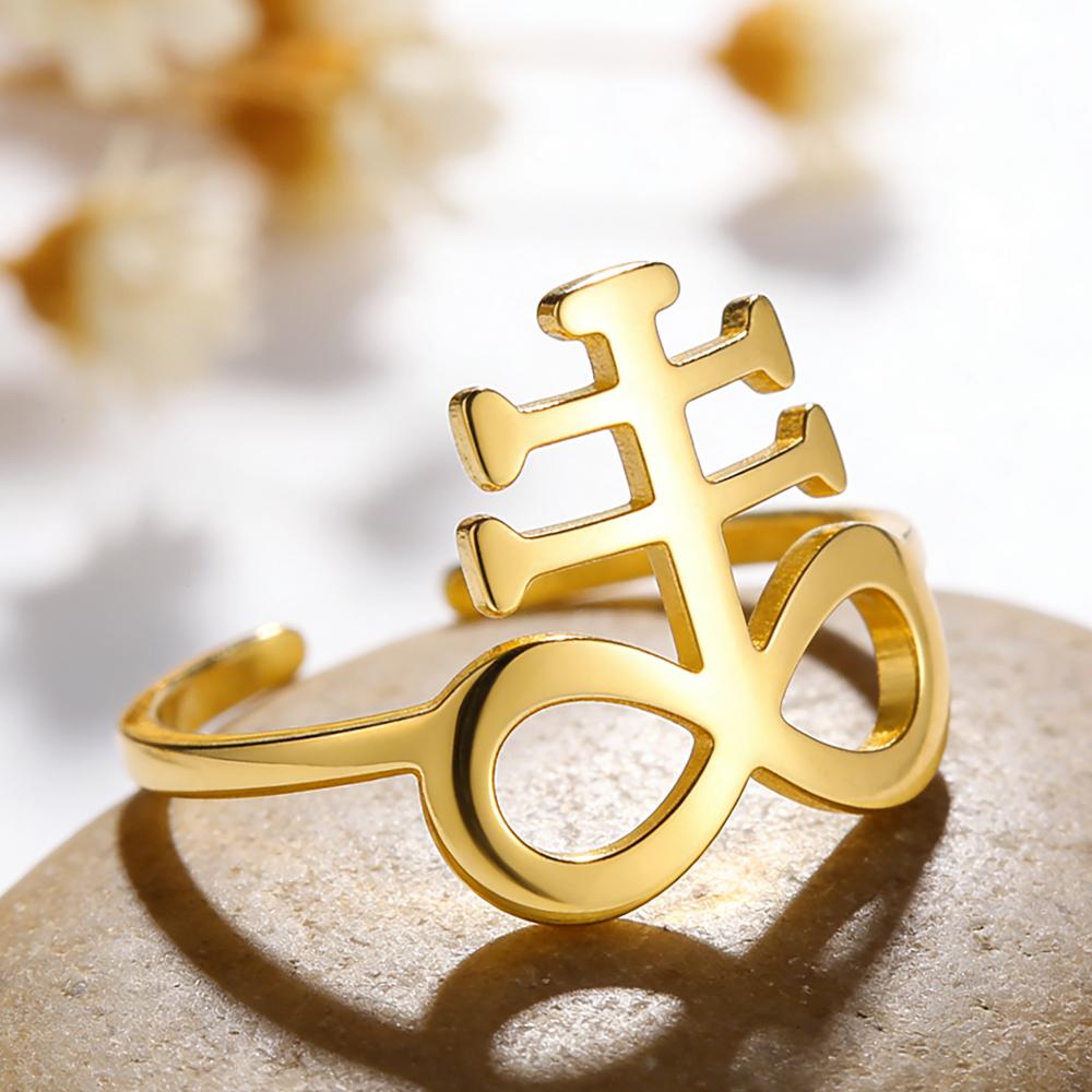 Dawapara Vintage Leviathan Cross Adjustable Ring Stainless Steel Unisex Rings Protection Symbol Gothic Jewelry Anniversary Gift