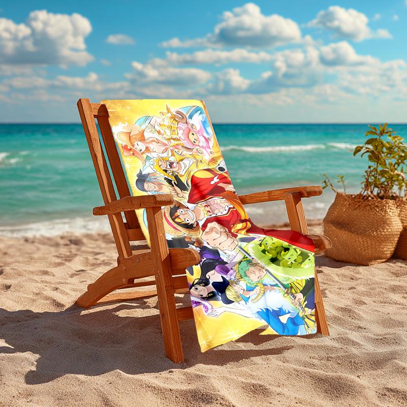 Classic Japanese Element Cartoon ONE PIECE Monkey D. Luffy Beach Towel Outdoor Camping Vacation Swimming Beach Towel Outdoor Absorbent Bath Towel Y15