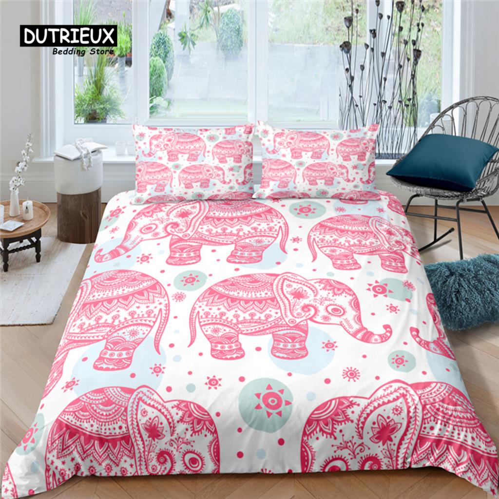 Home Living Luxury Elephant Boho Print 2/3Pcs Soft Duvet Cover Pillowcase Queen And King Size Kids Bedding Set Eu/Us/Au Size