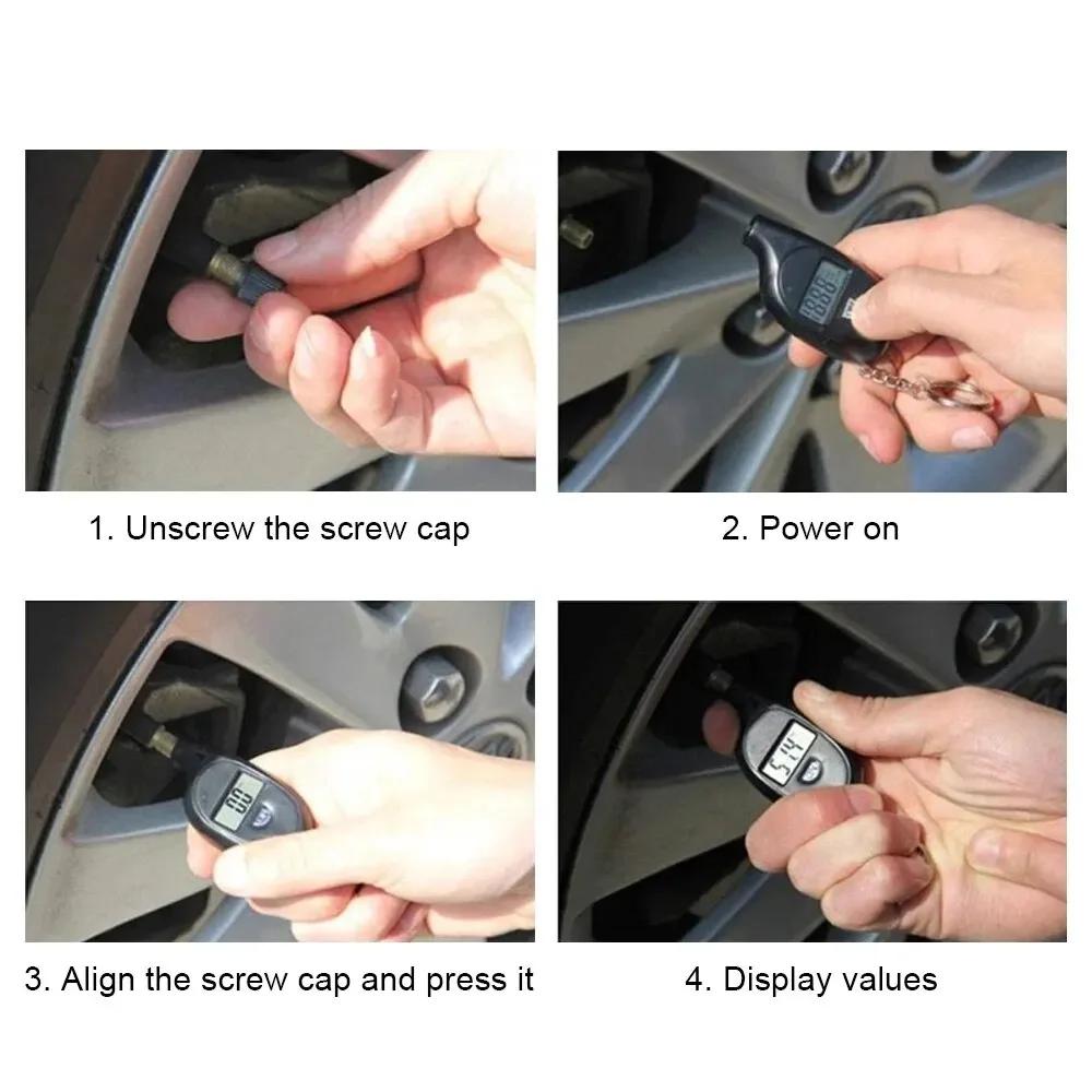 Car & Motorcycle Tire Air Pressure Tester – Digital LCD Gauge with Safety Alarm (Tire Safety Tool)
