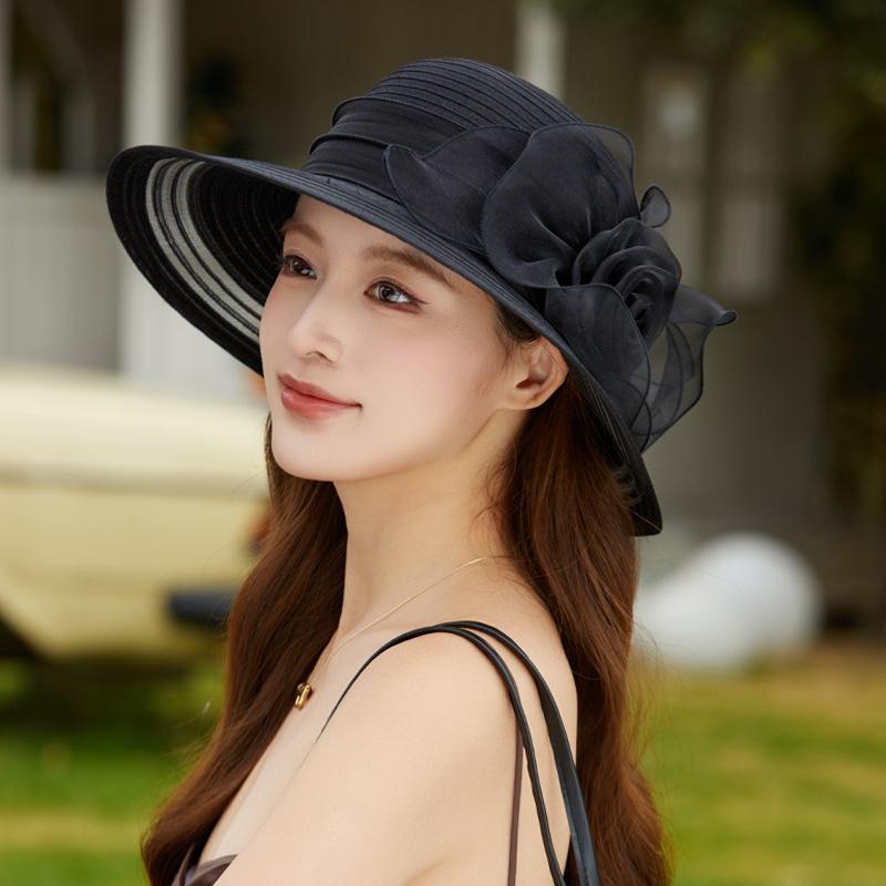 Spring and Summer New Organza Hat Women's Sunshade Breathable Bucket Hat Elegant Flower Mother Hat Travel Sunscreen Hat