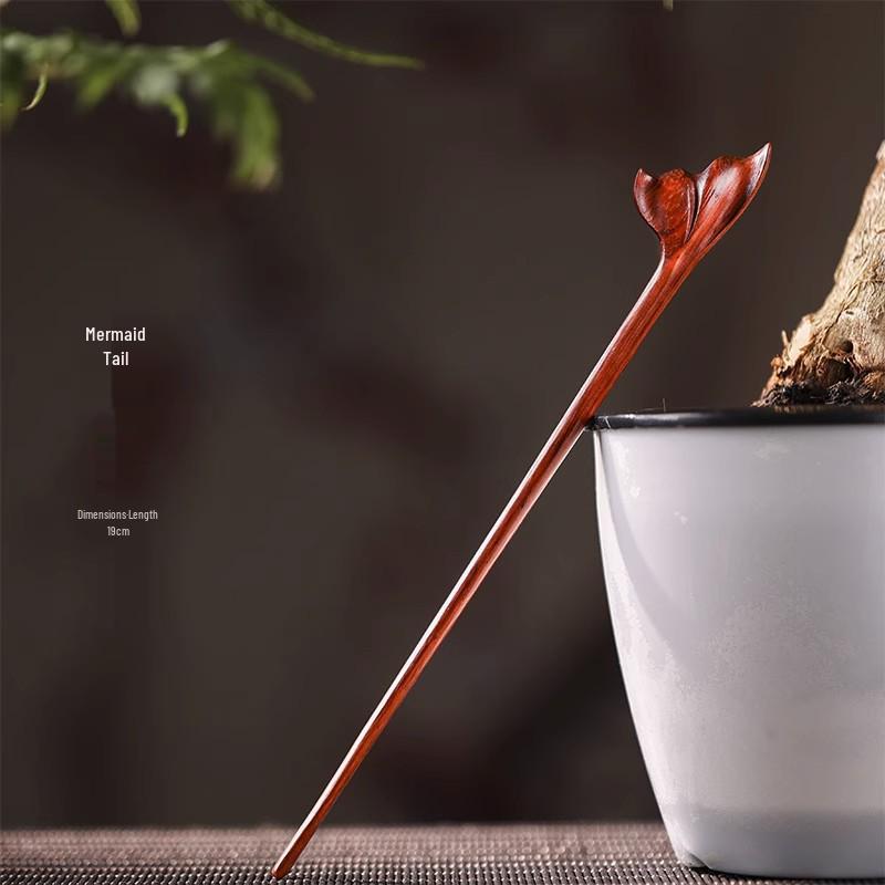 Red Sandalwood Women's Retro Hanfu Hairpins: Hollow Carved Moon Rabbit Wooden Ornaments