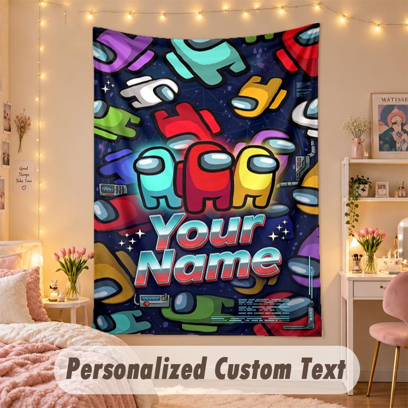 Custom Personalized Tapestry,Among Us Print Custom Name Text Wall Art Hanging for Bedroom