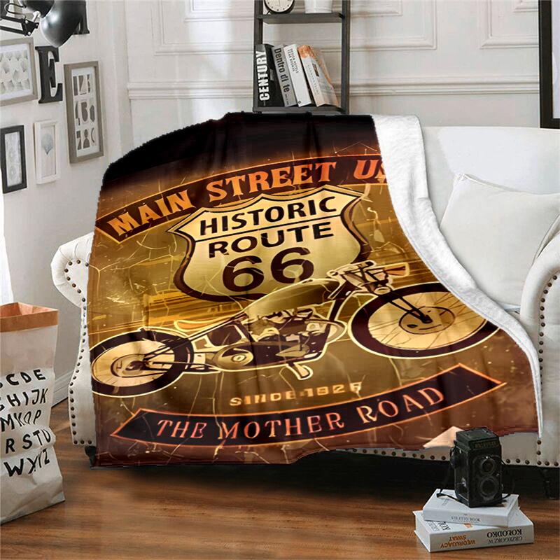 1pc Blanket U.S. Route 66(1) Print Design, Lightweight Blanket for Sofa, Bed- Soft &Warm, Gift for All Seasons like Christmas, Halloween