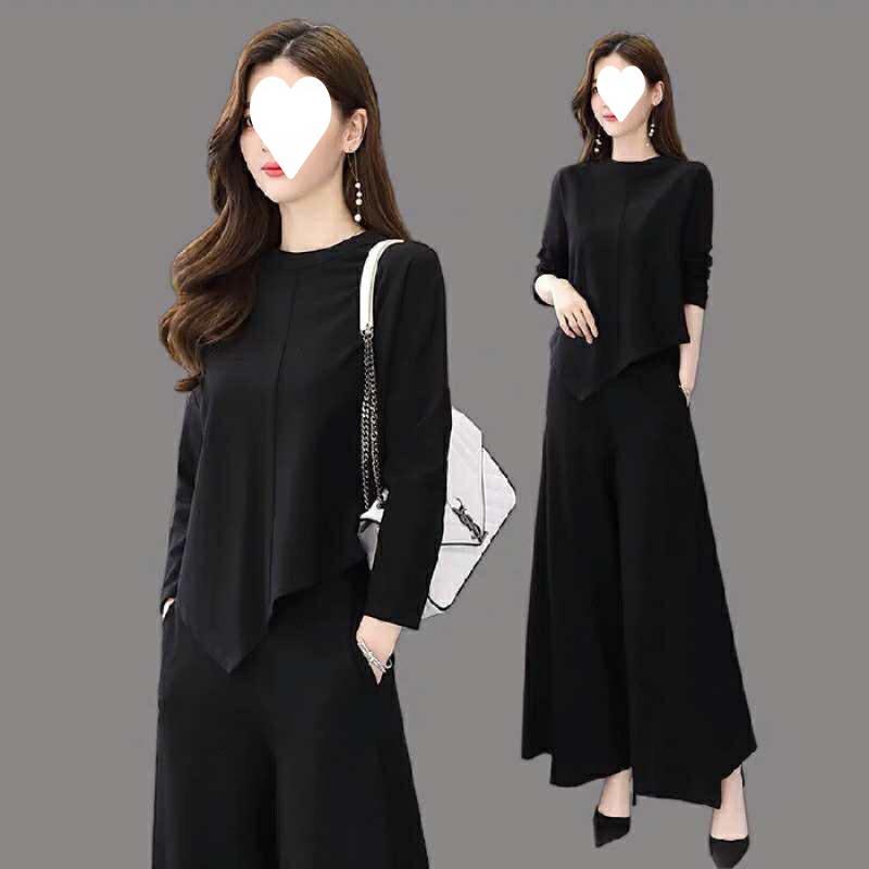 Single/wide-leg Trousers Suit for Women, Slimming Down, Modern Style, Casual Temperament, Two-piece Culottes Set