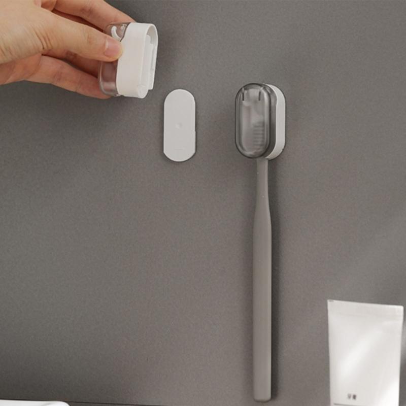 Adhesive Wall Toothbrush Organizers With Cover Easy Install Dust Proof Adhesive Toothbrush Rack For Clean Bathroom
